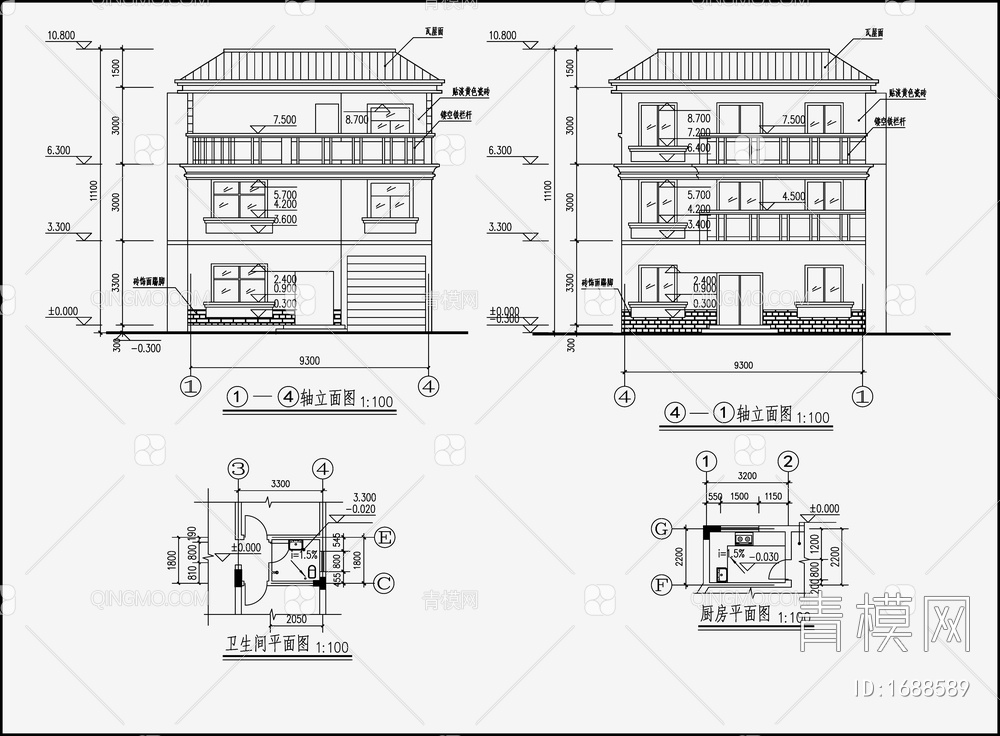 别墅设计效果图 施工图