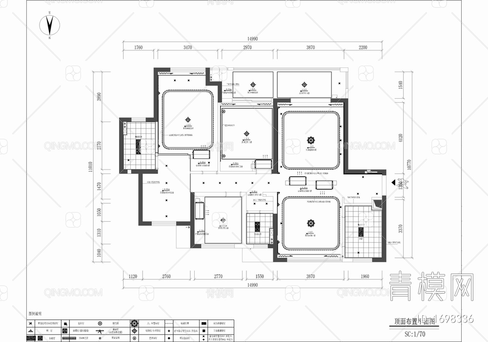 130㎡三居室家装平立面施工图 家装 私宅 平层 样板房 三居室