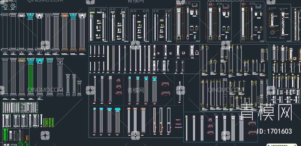 52套罗马柱雕花等配件CAD图库合集