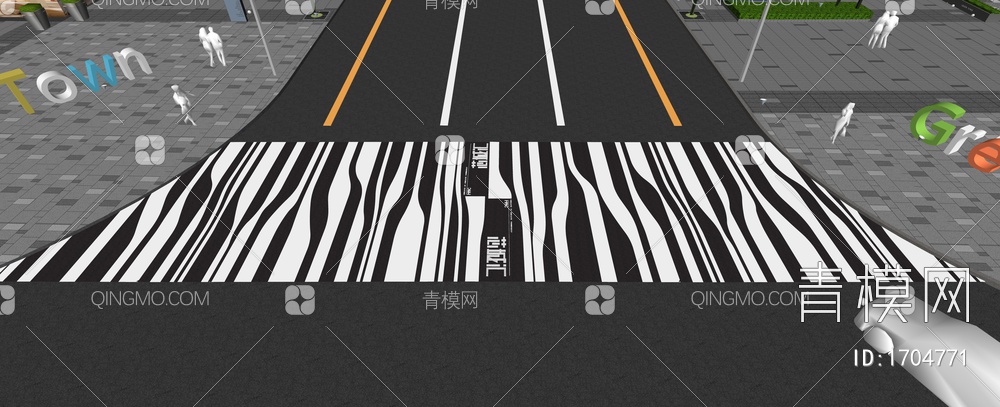 道路 创意市政道路画线 道路标线铺装 斑马线 马路箭头 地面标识引导