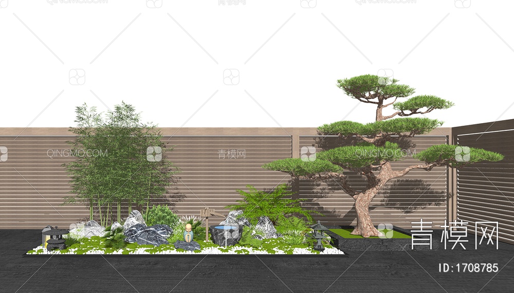 造型松树  假山石头竹子景观小品  园林绿植植物组合