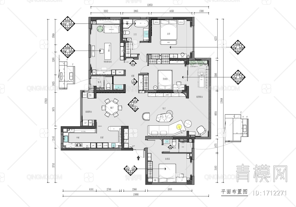 215㎡家装大平层施工图+效果图 家装 豪宅 大平层 样板房 私宅