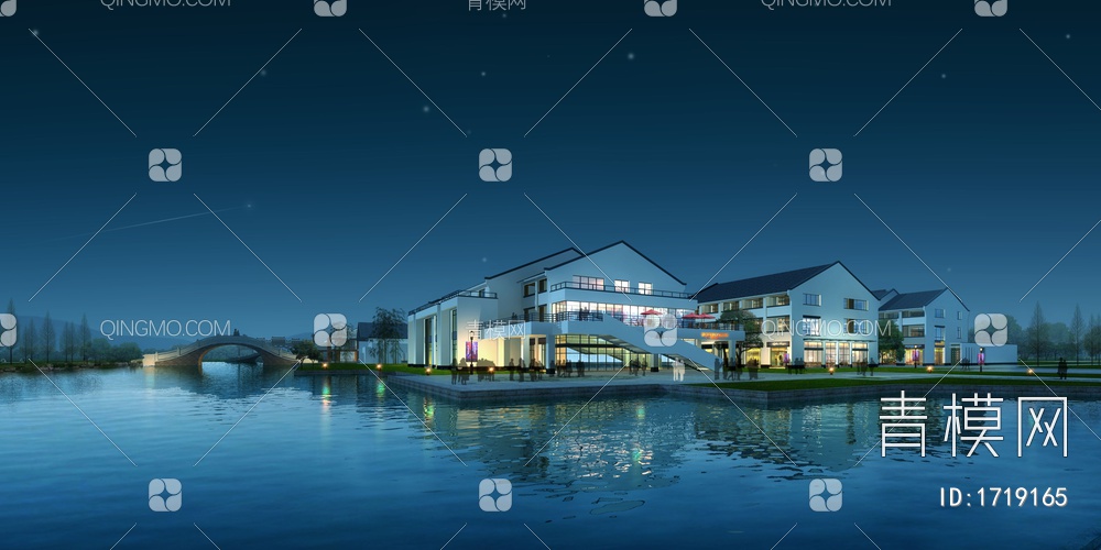 沿江夜景建筑效果图图片