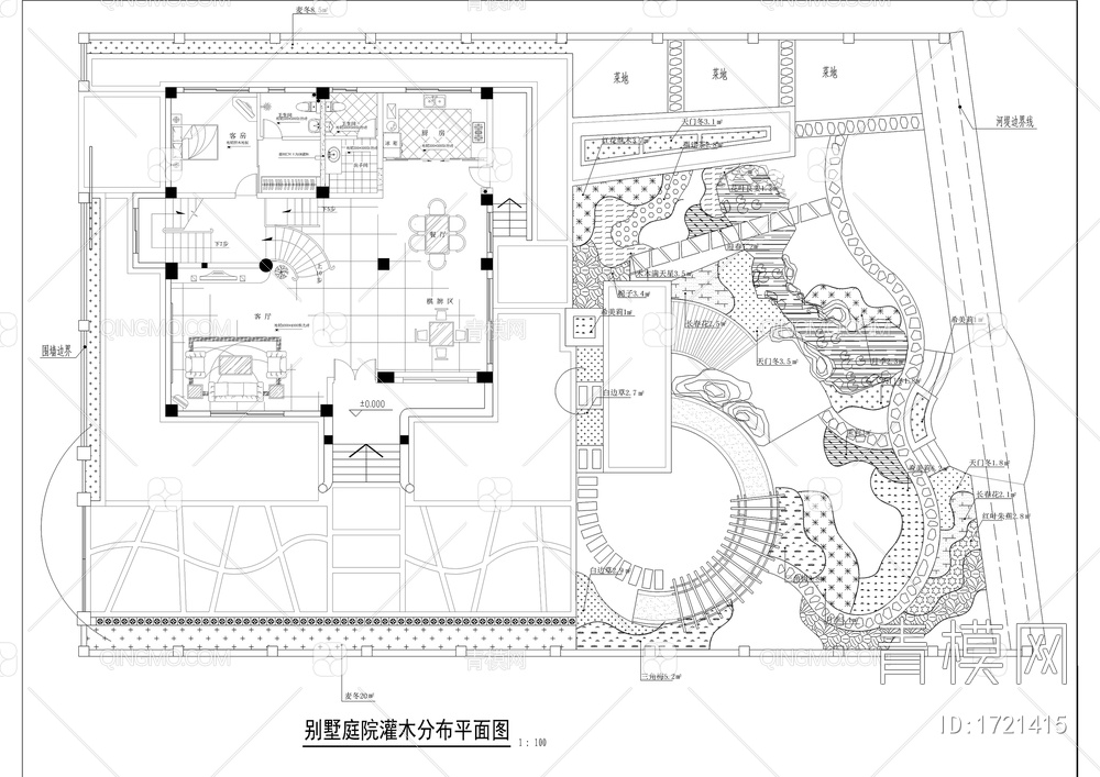 别墅庭院绿化平面详图