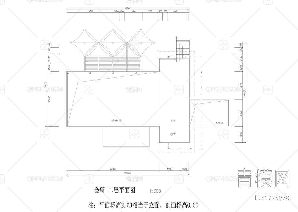 会所含游泳池壁球场健身房建筑图