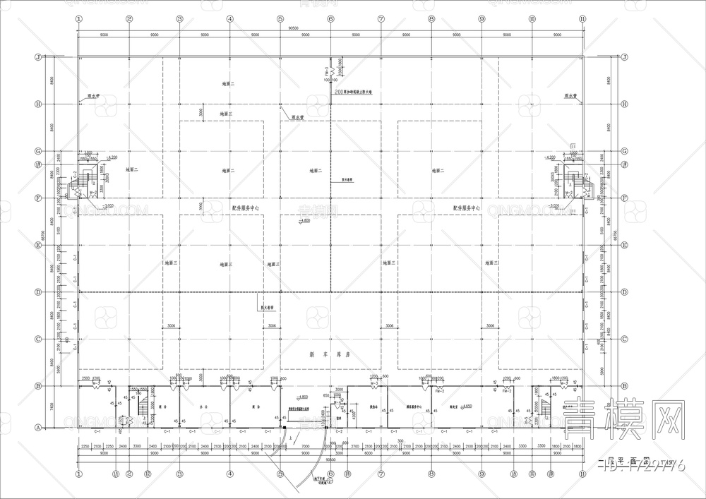 二层4S店汽车展厅建筑施工图