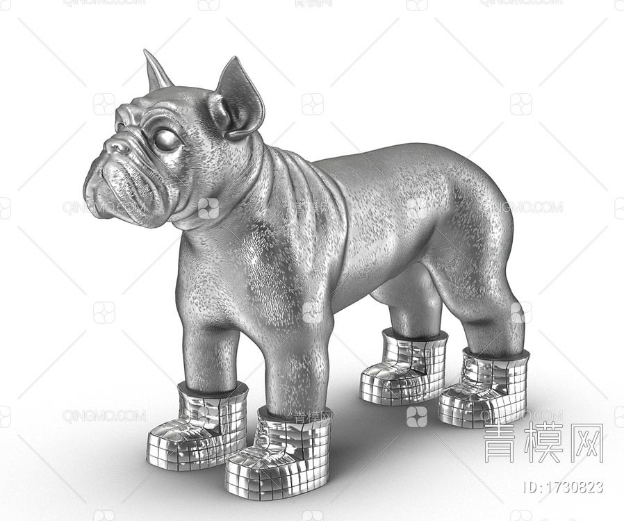 银色法国斗牛犬 雕塑
