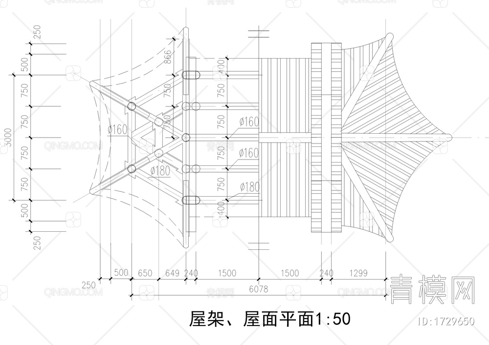 六角组合亭详图