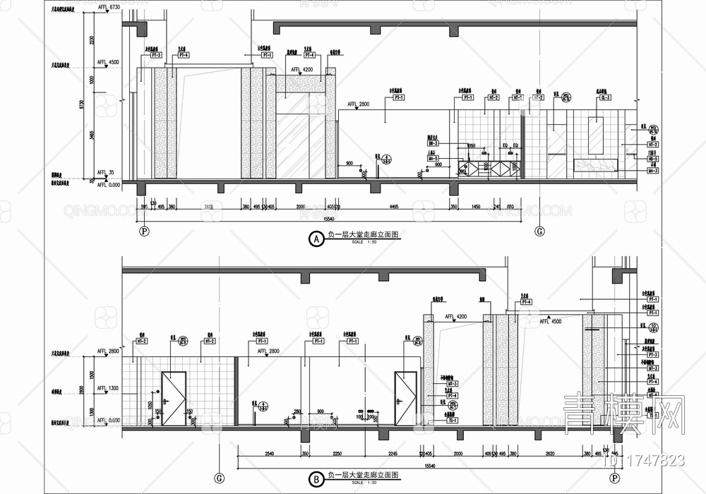 样板区大堂电梯厅公区室内施工图 接待大厅 大堂 公区 电梯厅