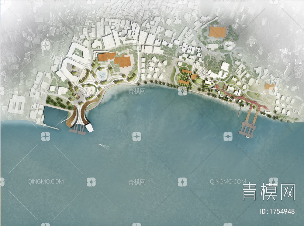 滨水城市湿地景观彩色平面图免抠PSD