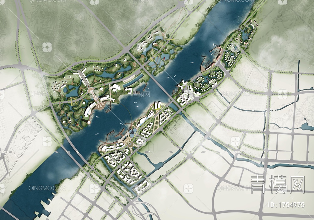 竞赛风城市规划景观公园彩色平面图免抠PSD