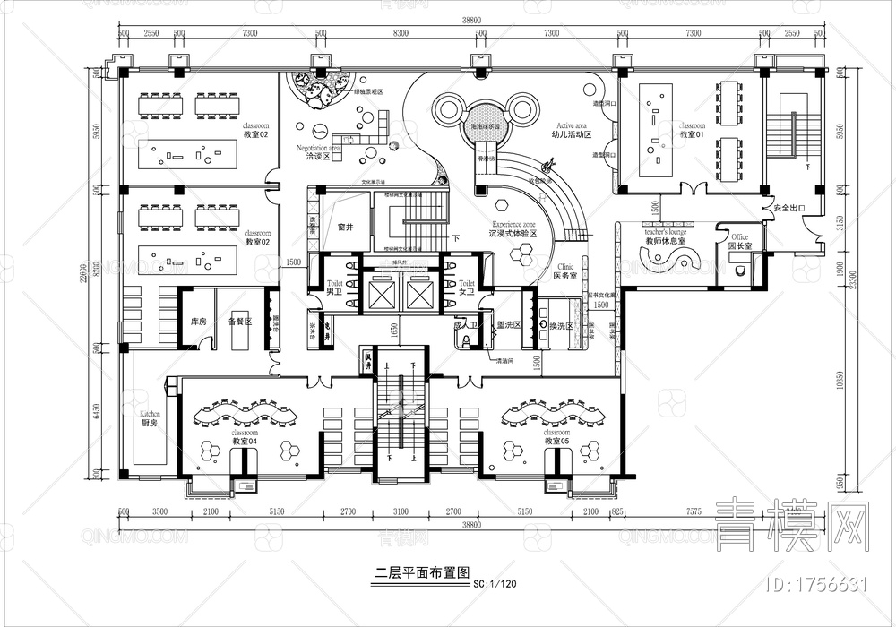 方角石早教托育中心平面图 早教 幼儿 培训 托育  亲子 培训学校