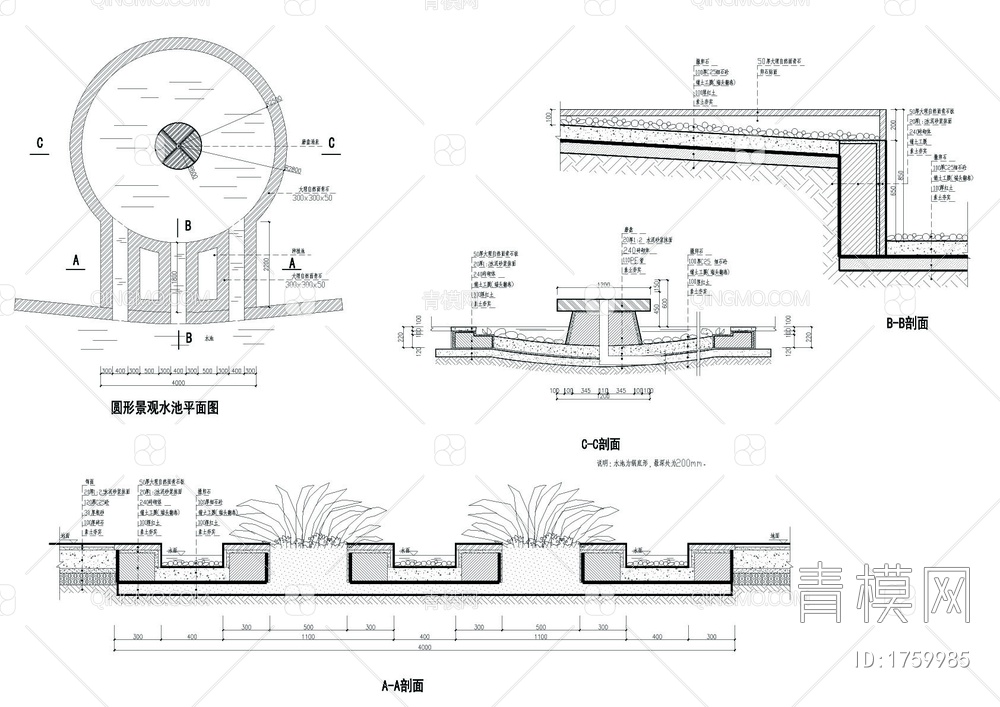 圆形景观水池详图