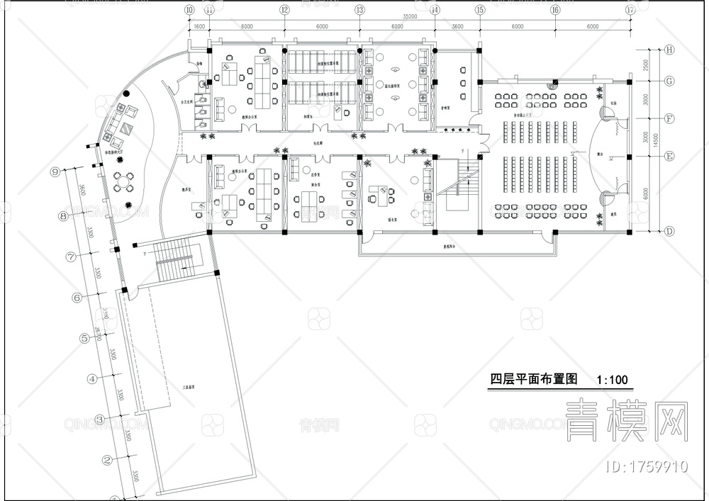 转角L型幼儿园装修平面CAD图