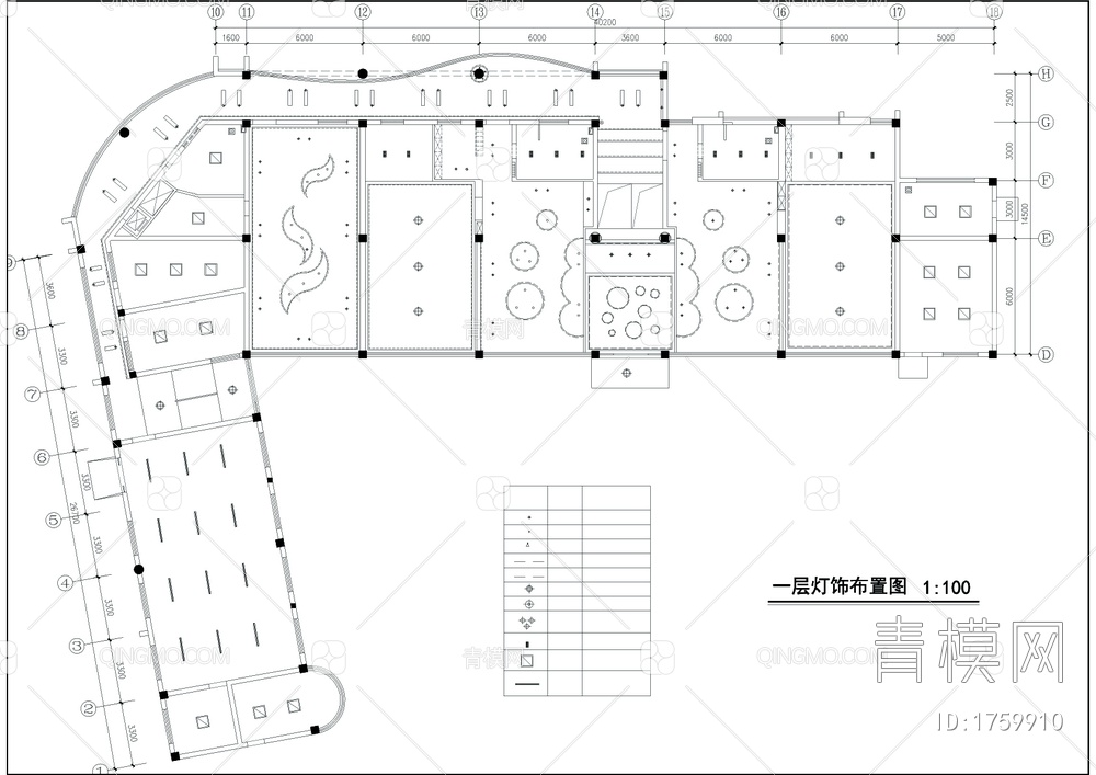 转角L型幼儿园装修平面CAD图