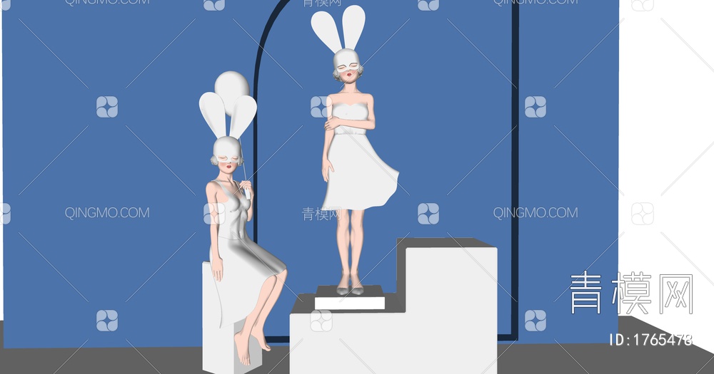 白色兔女郎雕塑摆件