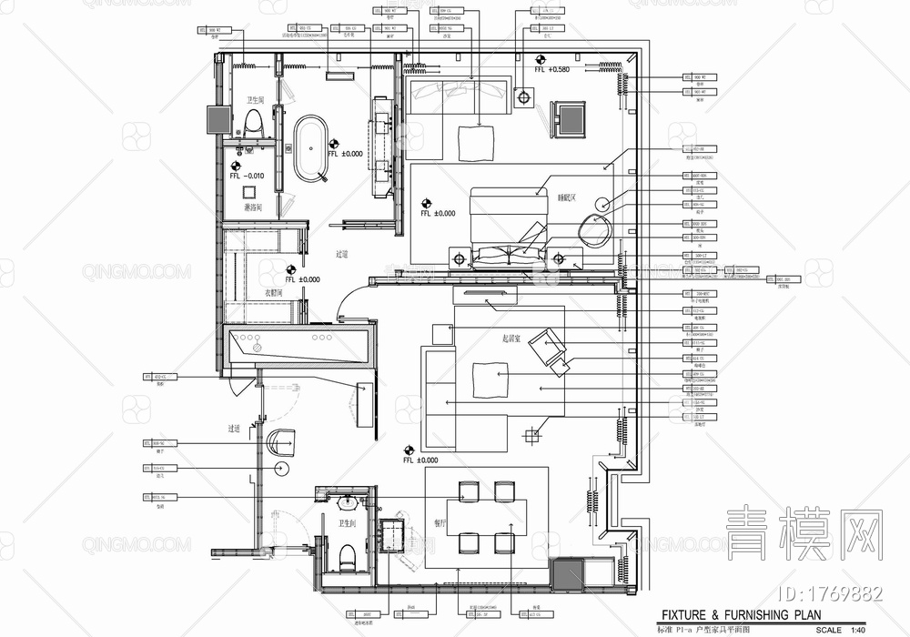 120㎡酒店豪华客房套房室内施工图 酒店客房 套房 大床房