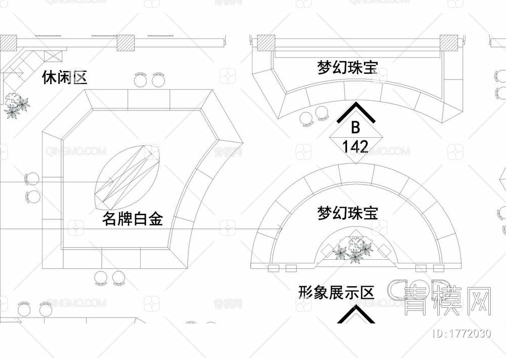 珠宝店cad平面布置图