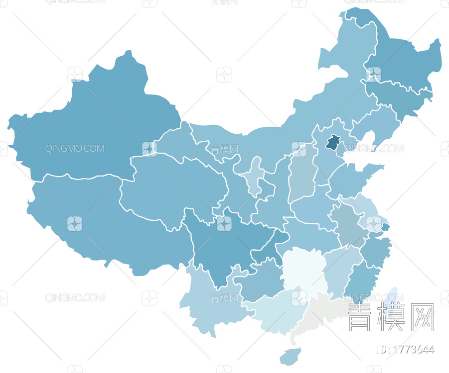 中国蓝白色地图