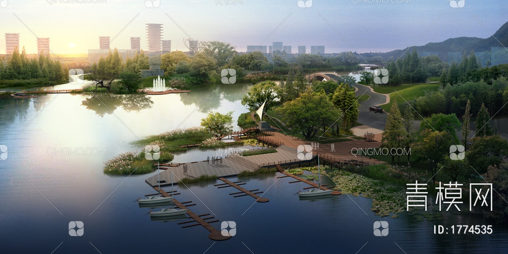 未来城市水岸码头效果图