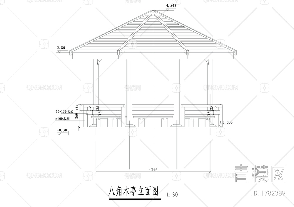 八角木亭详图