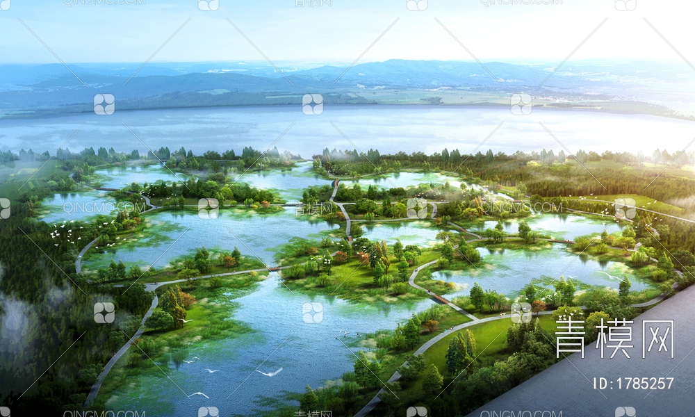 湿地湖滨公园鸟瞰图