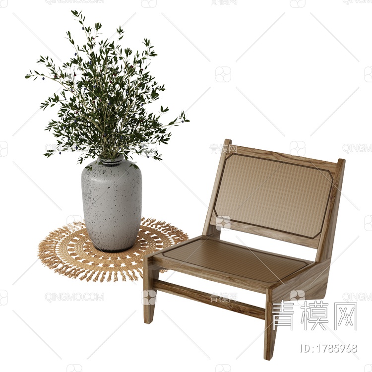 休闲藤椅与落地植物摆设