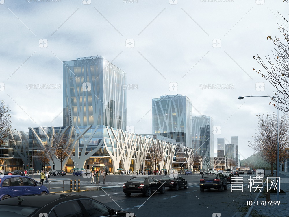 城市繁华商业中心建筑效果图
