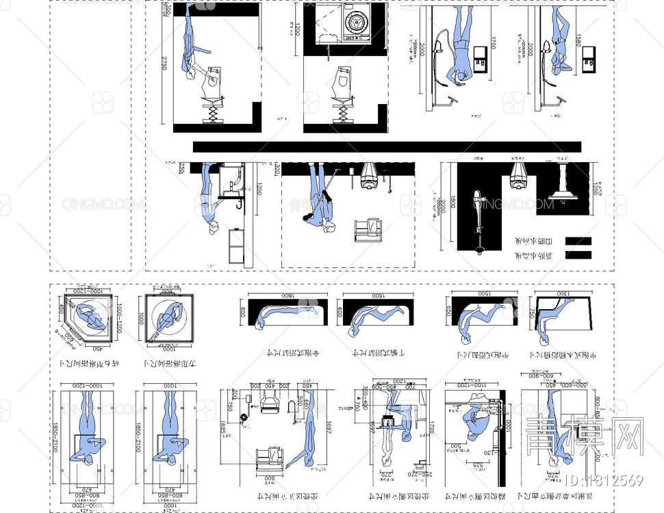 卫生间人体工程学尺寸CAD图库