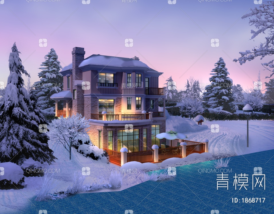 别墅雪景环境效果图