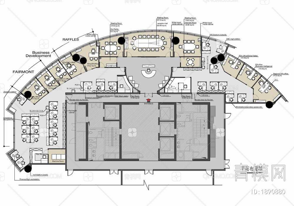 500㎡办公室施工图 办公空间 开敞办公 会议室