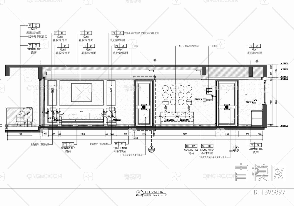 160㎡四居室家装样板间室内施工图 家装 私宅 平层 四居室 样板间