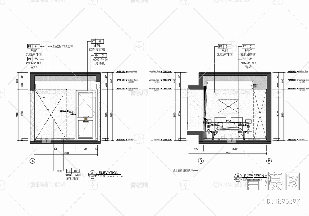 160㎡四居室家装样板间室内施工图 家装 私宅 平层 四居室 样板间