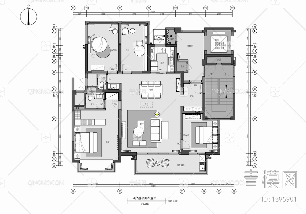 130㎡四居室家装样板间室内施工图 家装 私宅 平层 四居室 样板间