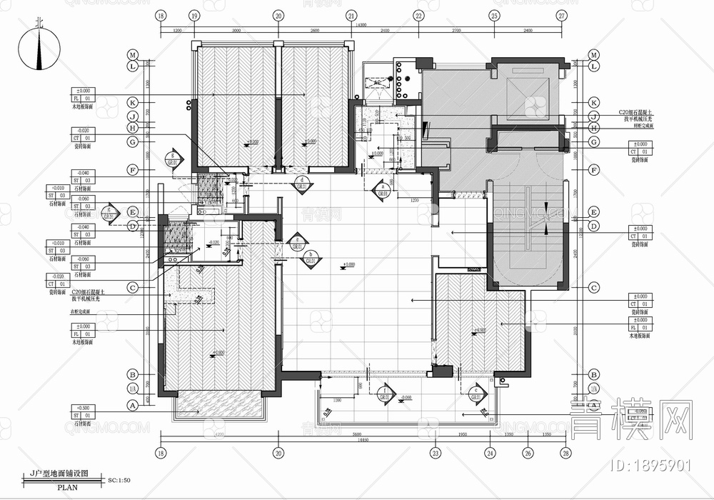 130㎡四居室家装样板间室内施工图 家装 私宅 平层 四居室 样板间