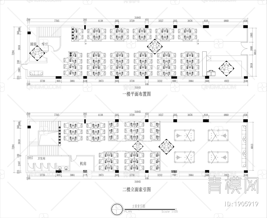 贵州高档网吧网咖室内设计CAD施工图+6张效果图