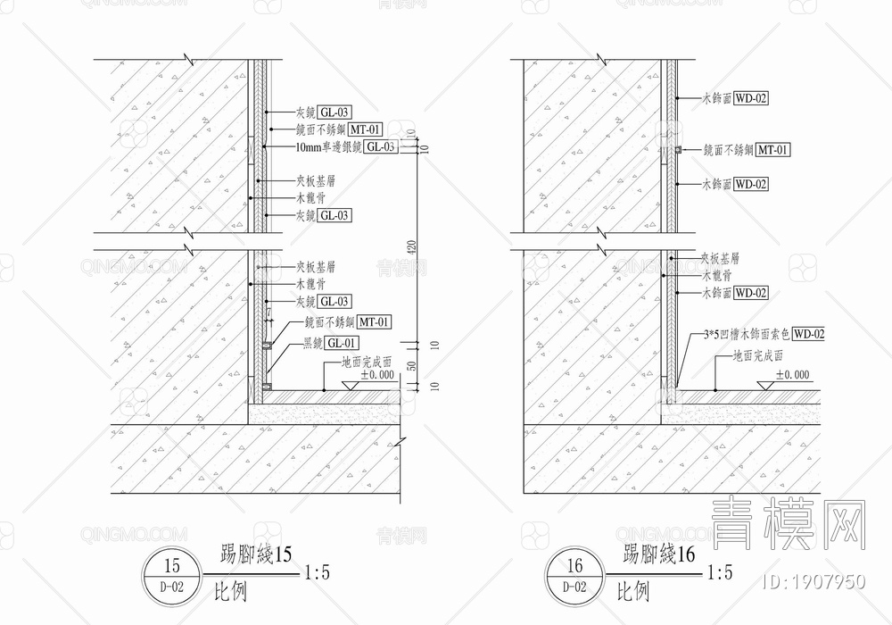 踢脚线与各类墙面装饰收口详图 实木踢脚 不锈钢踢脚 收口 墙面剖面