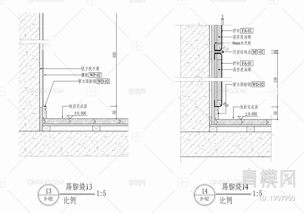 踢脚线与各类墙面装饰收口详图 实木踢脚 不锈钢踢脚 收口 墙面剖面