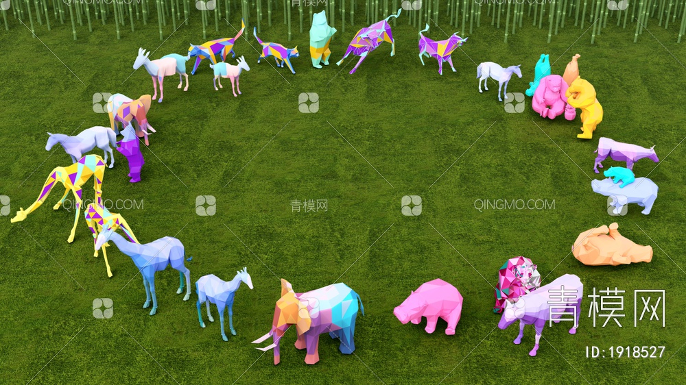 彩色几何动物雕塑小品