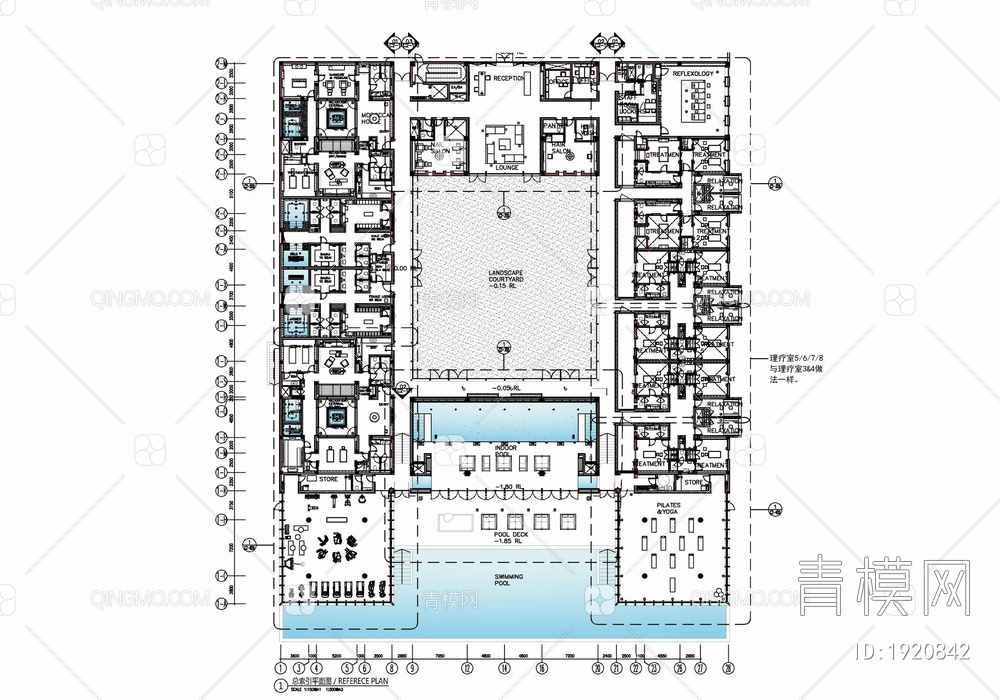 酒店康体SPA休闲会所施工详图  美容 健身 足浴