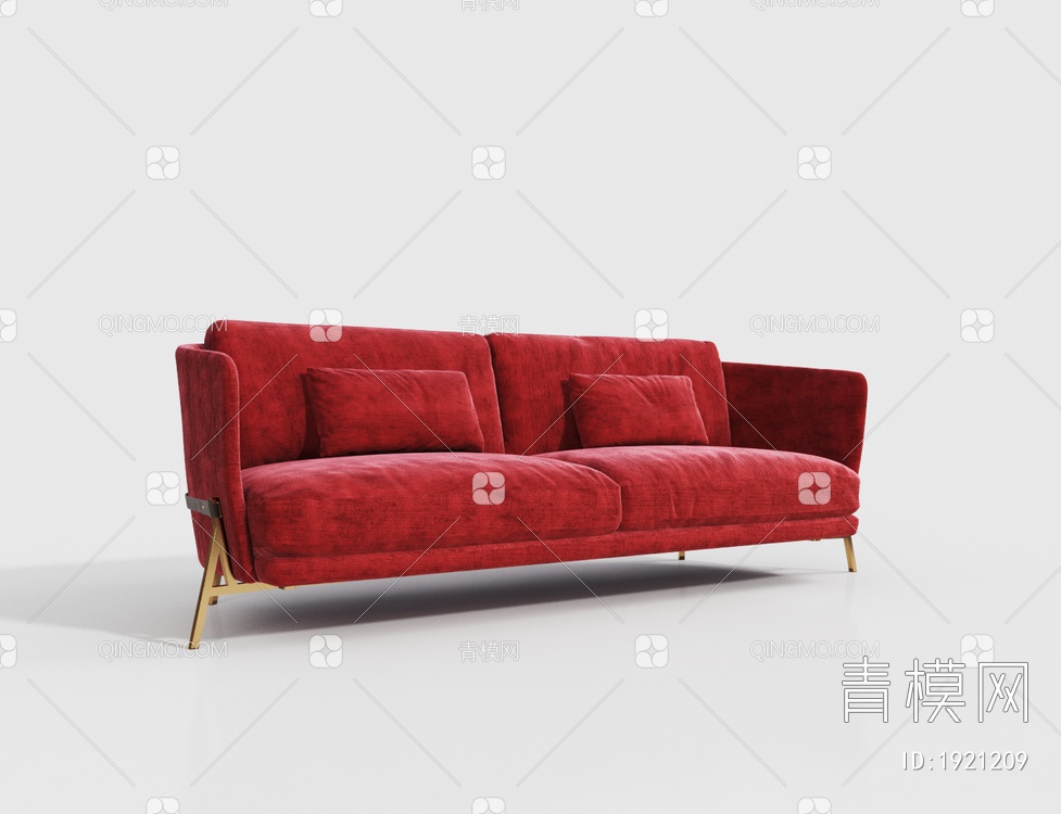 红色绒布双人沙发