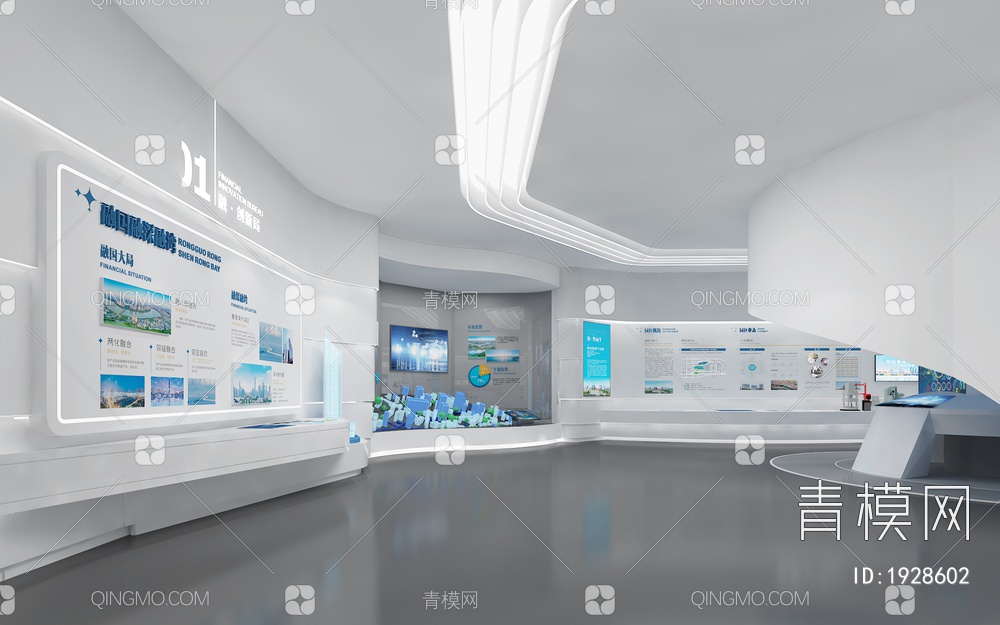 智慧科技展厅 数字沙盘 互动触摸一体机 弧形LED拼接大屏