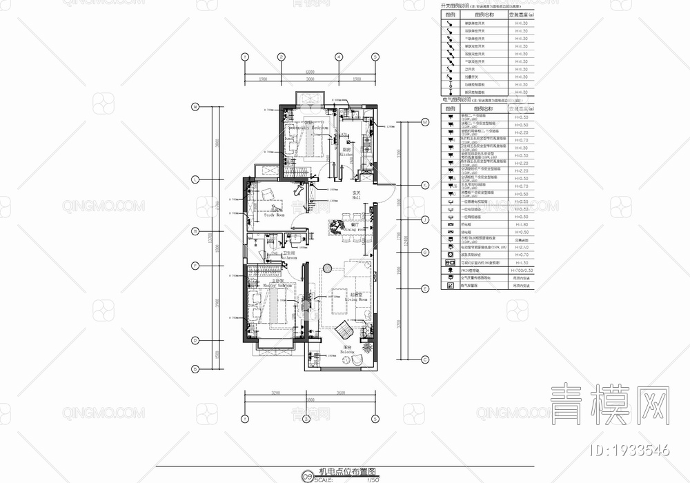 85㎡三居室家装室内施工图 家装 私宅 平层 样板房