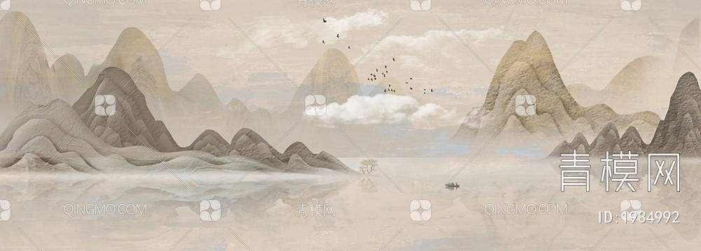 新中式山水壁画贴图