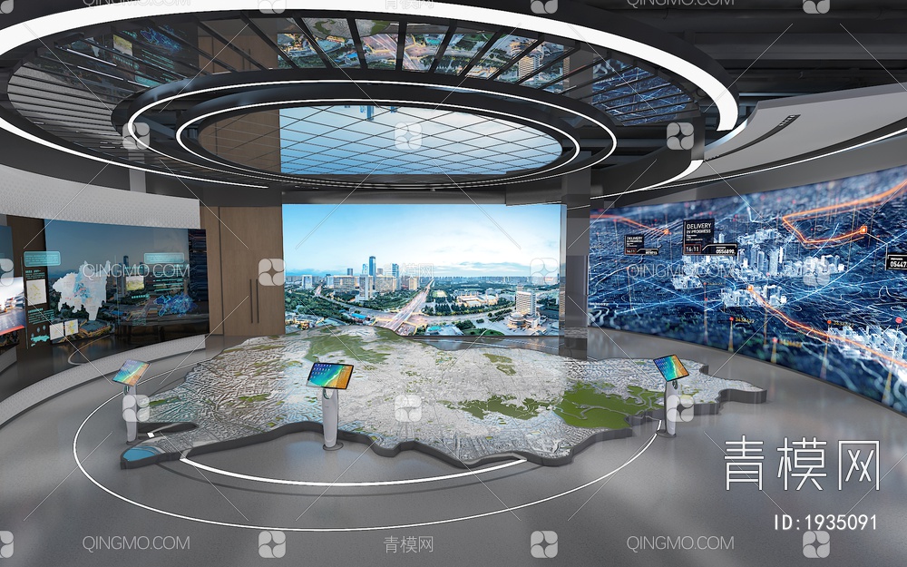 科技展厅 数字沙盘 互动触摸一体机 弧形拼接大屏