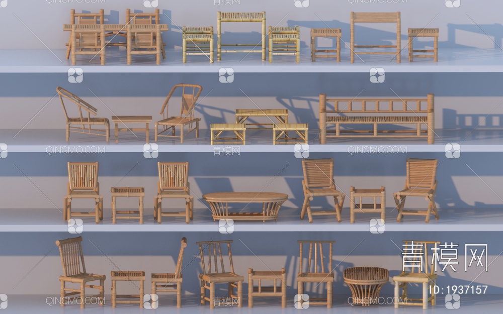 竹编桌椅组合
