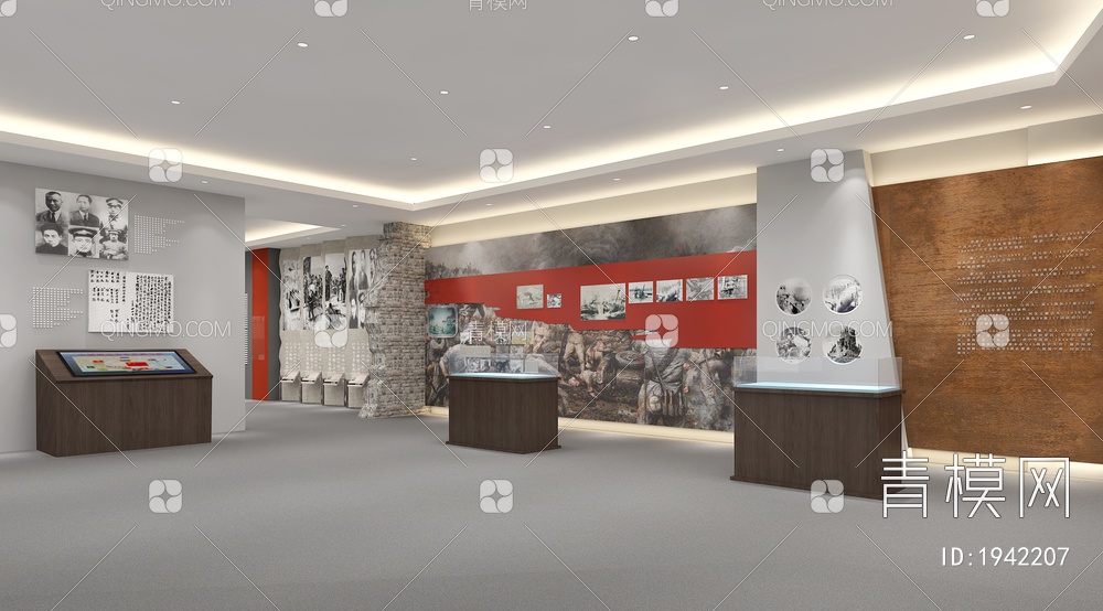 红色文化展厅 浮雕墙 互动触摸一体机 革命雕塑 文物展示台