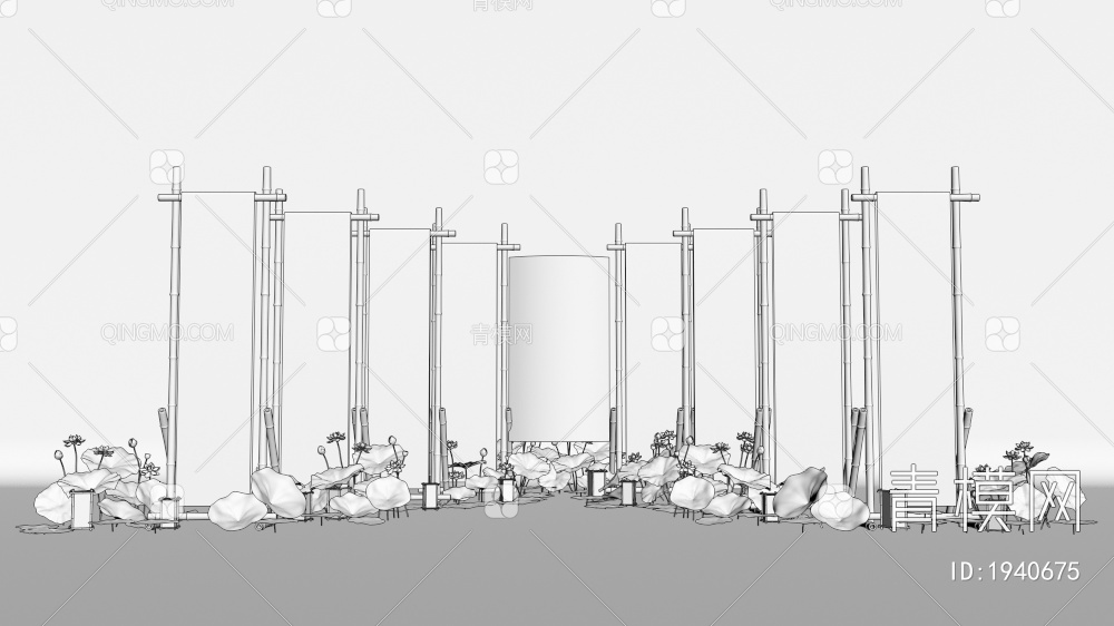 竹装置展示荷花荷叶
