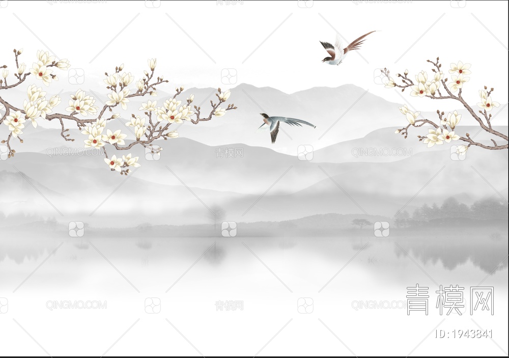 中式花鸟壁画贴图ID_1116623200