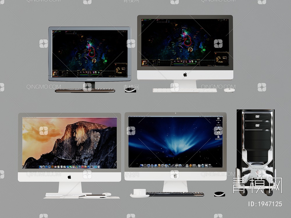 电脑，台式机，主机，显示器，键盘鼠标，苹果电脑